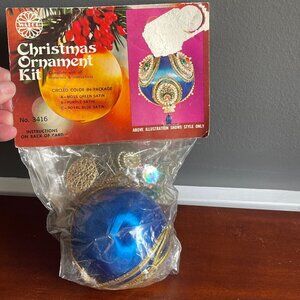 Vintage Walco Christmas Ornament Kit Blue Satin Ball Sequin Beads NOS 1973